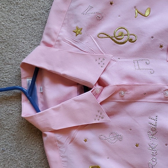 Rock & Roll Theme Pink Shirt/Tunic with lots of Bling in EUC Size XL Womens - Picture 3 of 5